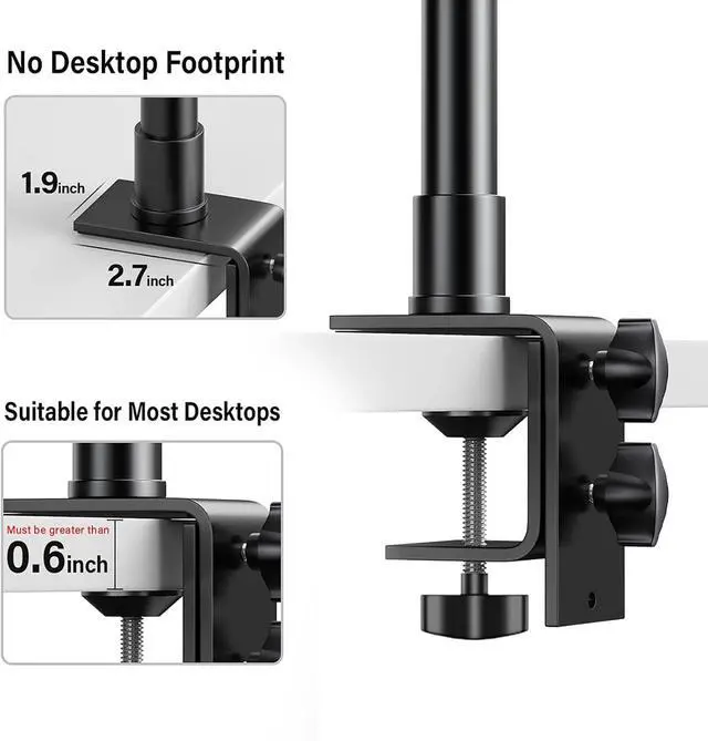 Alt view image 4 of 7 - 2-Pack Camera Desk Mount Stand with 1/4 Ball Head and Cold Shoe Mount Adapter 12.9-22 Tabletop Mounts Stand Adjustable Aluminum Desktop Light Stand for DSLR Camera Ring Light Video Light