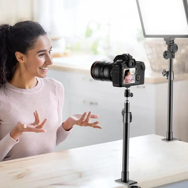 Alt view image 7 of 7 - 2-Pack Camera Desk Mount Stand with 1/4 Ball Head and Cold Shoe Mount Adapter 12.9-22 Tabletop Mounts Stand Adjustable Aluminum Desktop Light Stand for DSLR Camera Ring Light Video Light