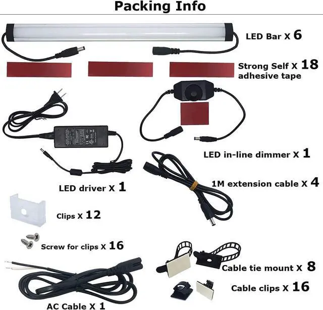 Alt view image 6 of 7 - Under Cabinet LED Lighting Kit Plug in or Hardwired, 6 pcs 12 Inches Light Strips, 2000 Lumen, Super Bright, for Kitchen Counter, Closet, Shelf Lights, 31W, Warm White (6 Bars)