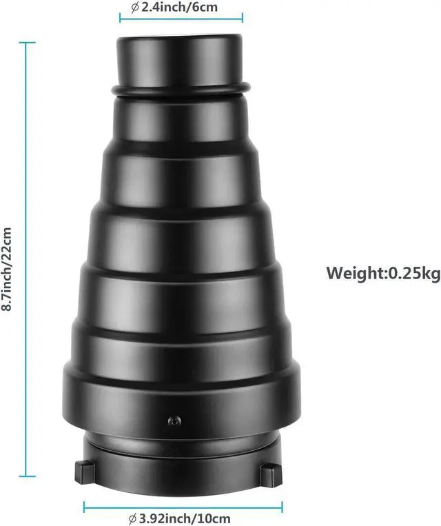 Alt view image 3 of 7 - Neewer Large Aluminium Alloy Conical Snoot Kit with Honeycomb Grid and 5 Pieces Color Gel Filters for Bowens Mount Studio Strobe Monolight Photography Flash Light