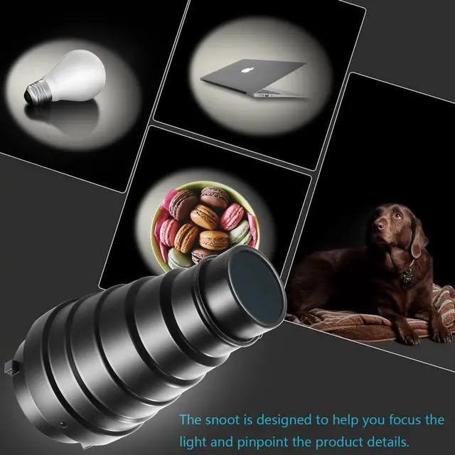 Alt view image 6 of 7 - Neewer Large Aluminium Alloy Conical Snoot Kit with Honeycomb Grid and 5 Pieces Color Gel Filters for Bowens Mount Studio Strobe Monolight Photography Flash Light
