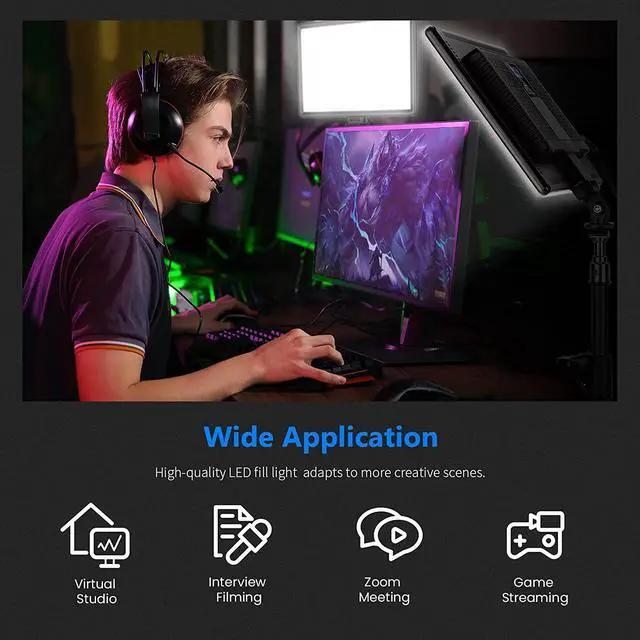 Alt view image 4 of 7 - 13" Led Video Light Panel Kit, 2 Pack Dimmable Bi Color Soft Key Lighting with Tripod Stand, 8000mAh Battery, 3200~5600K CRI97+ 2400Lux for Game/Streaming/YouTube Recording/Studio Photography by DT