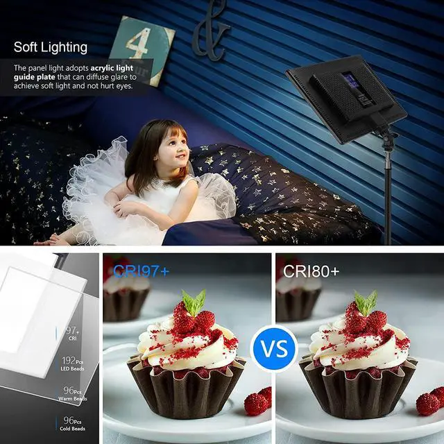 Alt view image 6 of 7 - 13" Led Video Light Panel Kit, 2 Pack Dimmable Bi Color Soft Key Lighting with Tripod Stand, 8000mAh Battery, 3200~5600K CRI97+ 2400Lux for Game/Streaming/YouTube Recording/Studio Photography by DT