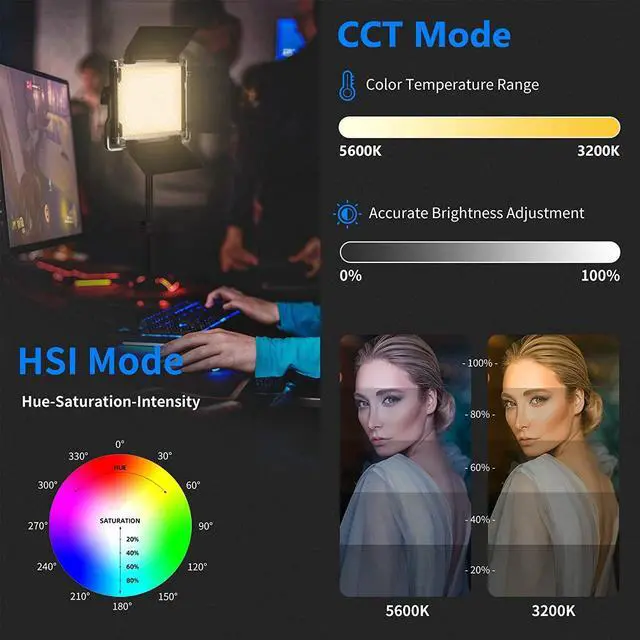 Alt view image 5 of 7 - 2 Pack 660 PRO RGB LED Video Light with App Control Stand Kit, 360° Full Color, 50W Dimmable Bi Color 3200K~5600K Studio Panel Lights CRI 97+ for Gaming Streaming Zoom YouTube Webex Photography