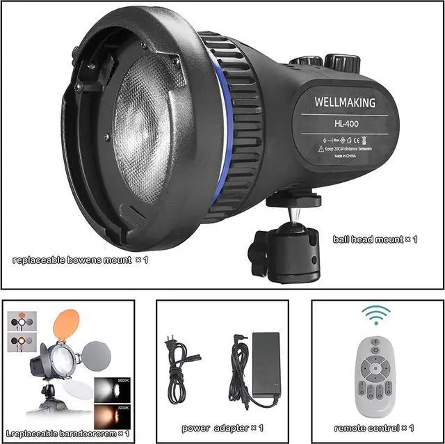 Alt view image 3 of 6 - WellMaking 40w AC/DC 5600K Daylight Balanced CRI97+ LCD Screen Portable Continuous Light, Fresnel Lens, Barndoors, Bowens Mount, Dimmable and Quiet for Video Recording,Wedding,Outdoor Shooting