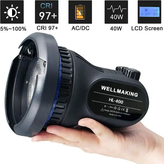 Alt view image 2 of 6 - WellMaking 40w AC/DC 5600K Daylight Balanced CRI97+ LCD Screen Portable Continuous Light, Fresnel Lens, Barndoors, Bowens Mount, Dimmable and Quiet for Video Recording,Wedding,Outdoor Shooting