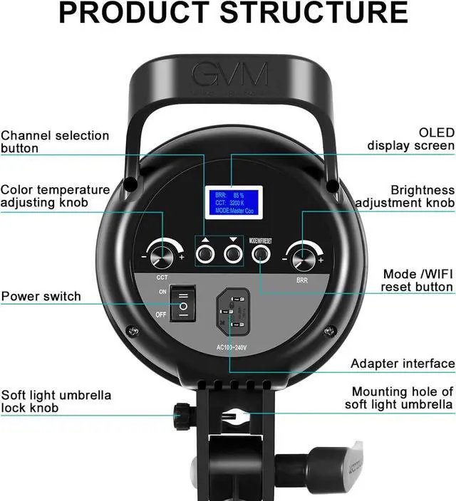 Alt view image 6 of 7 - Bi-Color LED Video Light, GVM 100W Photography Lighting with Bowens Mount, APP Control System, Lantern Softbox Video Lighting Kit for YouTube Outdoor Studio, Dimmable 3200K-5600K, CRI 97+