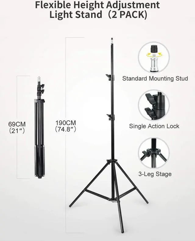 Alt view image 6 of 7 - RALENO 2 Packs LED Video Light and 75inches Stand Lighting Kit, CRI 95+ Photography Lighting with 8000mAh Built-in Battery & LCD Display, Studio Lights for TikTok, YouTube, Live Streaming, Videography