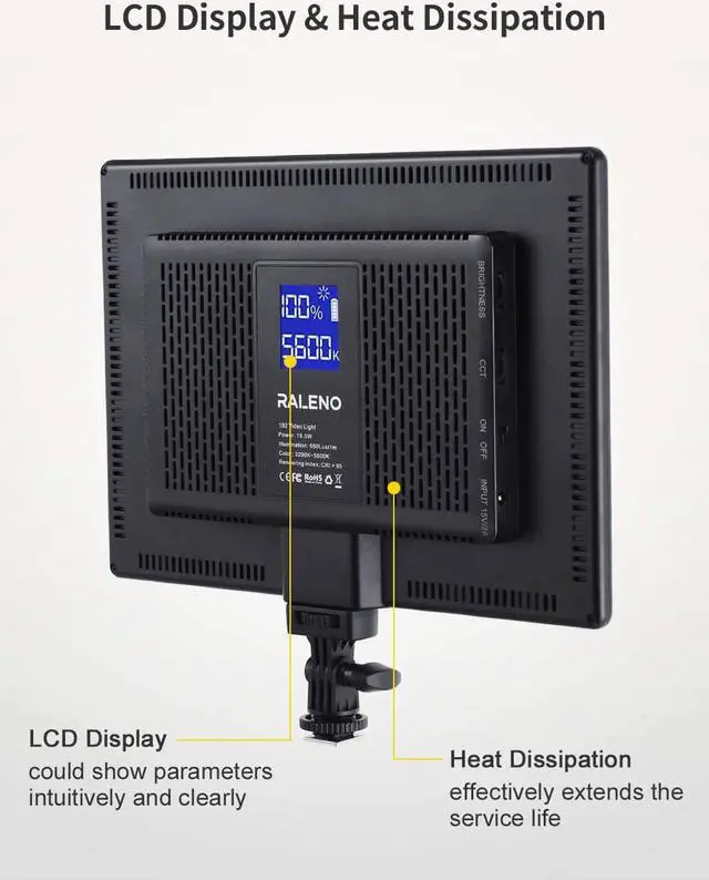 Alt view image 7 of 7 - RALENO 2 Packs LED Video Light and 75inches Stand Lighting Kit, CRI 95+ Photography Lighting with 8000mAh Built-in Battery & LCD Display, Studio Lights for TikTok, YouTube, Live Streaming, Videography