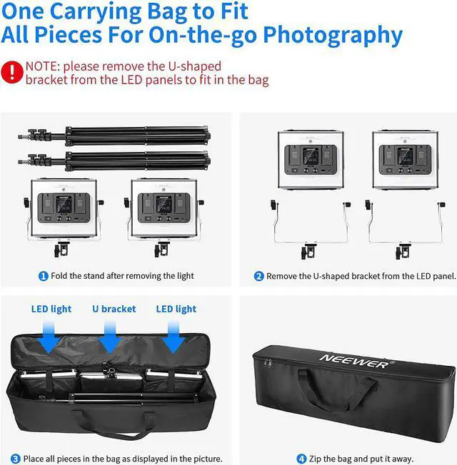 Alt view image 3 of 7 - 2 Packs 480 RGB Led Light with APP Control, Photography Video Lighting Kit with Stands and Bag, 480 SMD LEDs CRI95/3200K-5600K/Brightness 0-100%/0-360 Adjustable Colors/9 Applicable Scenes