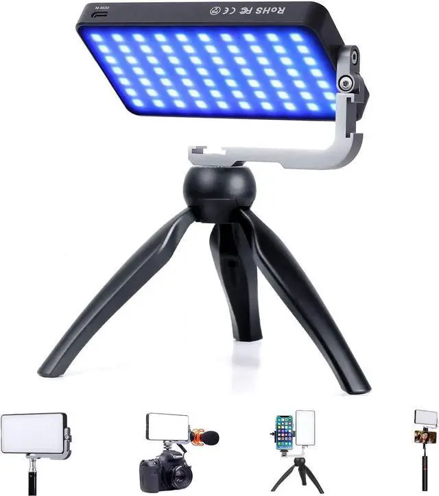 Main image of RGB Camera Light,32Wh Built-in 4300mAh Rechargeable Battery 360°Full Color Gamut 9 Light Effects,2600-10000K LED Video Light Panel with Aluminum Alloy Body, Adjustable Tripod Stand