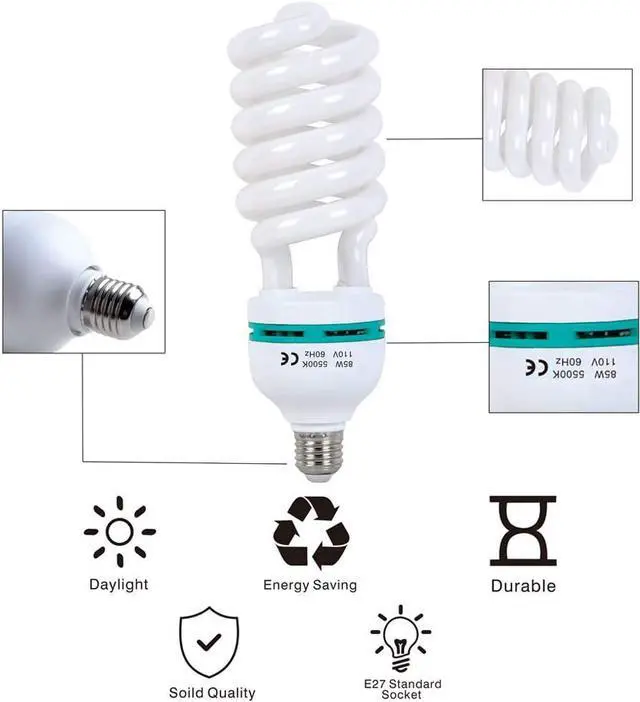 Alt view image 2 of 7 - 2 x 85W Light Bulb 5500K CFL Daylight Spiral Softbox Bulb in E27 Socket for Photography Photo Video Studio Lighting