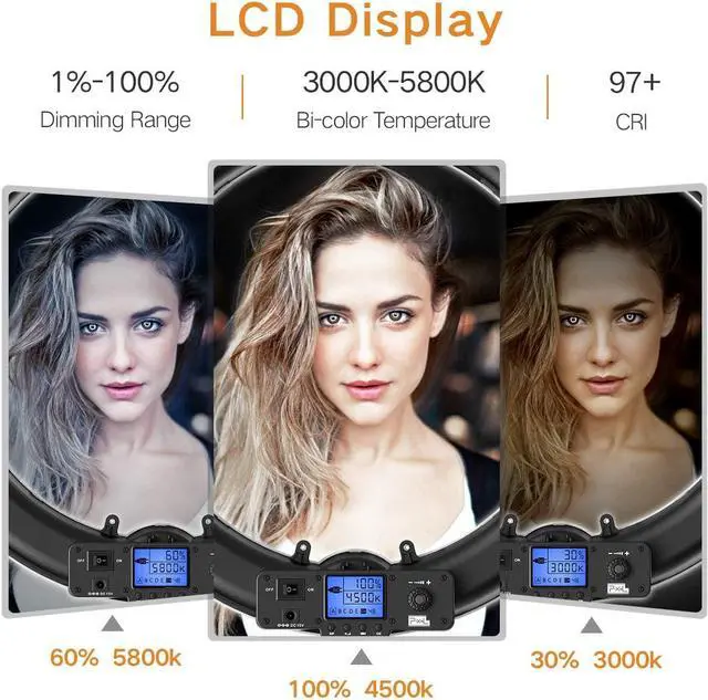 Alt view image 3 of 7 - Pixel Ring Light, 19" Bi-Color LCD Display Ring Light with Stand, 55W 3000-5800K CRI97 Light Ring for Vlogging Selfie-Portrait Live Stream Video Photography Shooting