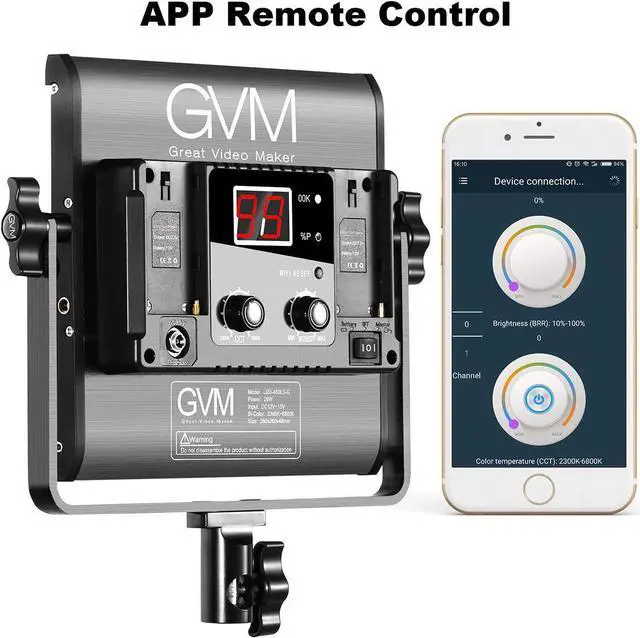 Alt view image 2 of 6 - GVM 3 Pack LED Video Lighting Kits, Bi-Color Variable 2300K~6800K with Digital Display, 10~100% Brightness, CRI97+ TLCI97 Led Video Light Panel, Barndoor, App Control