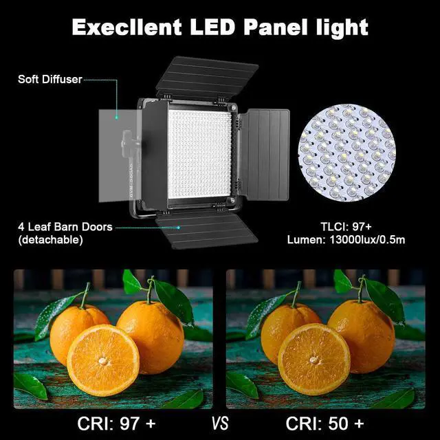 Alt view image 4 of 6 - GVM 3 Pack LED Video Lighting Kits, Bi-Color Variable 2300K~6800K with Digital Display, 10~100% Brightness, CRI97+ TLCI97 Led Video Light Panel, Barndoor, App Control