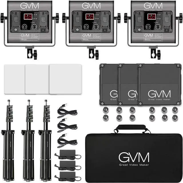 Alt view image 6 of 6 - GVM 3 Pack LED Video Lighting Kits, Bi-Color Variable 2300K~6800K with Digital Display, 10~100% Brightness, CRI97+ TLCI97 Led Video Light Panel, Barndoor, App Control