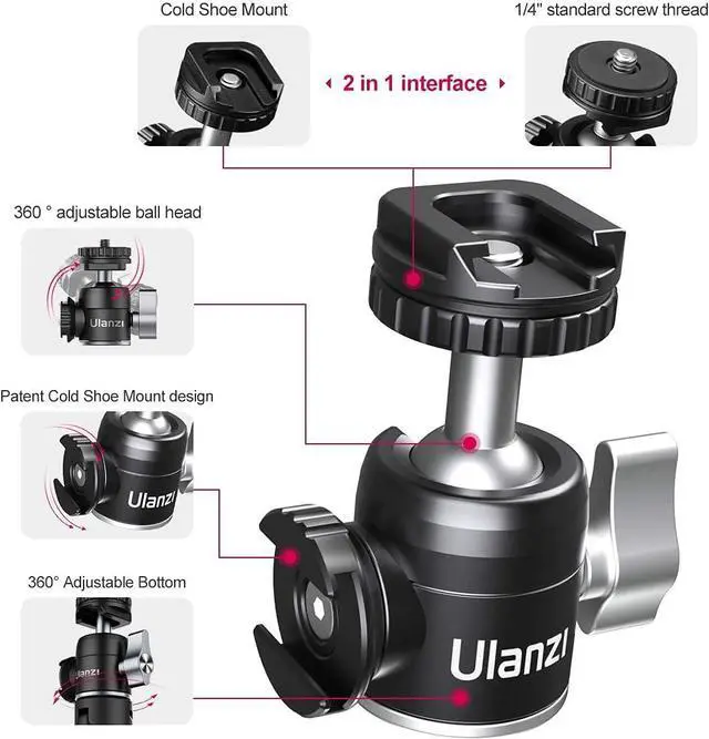 Alt view image 5 of 7 - ULANZI Mini Camera Tripod with 360° Ball Head & Cold Shoe, Extendable Small Selfie Stick Tabletop Tripod Stand Handle Grip for Camera iPhone 11 Canon G7X Mark III Sony ZV-1 RX100 VII A6600 Vlogging