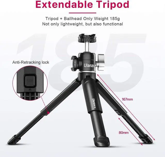 Alt view image 4 of 7 - ULANZI Mini Camera Tripod with 360° Ball Head & Cold Shoe, Extendable Small Selfie Stick Tabletop Tripod Stand Handle Grip for Camera iPhone 11 Canon G7X Mark III Sony ZV-1 RX100 VII A6600 Vlogging