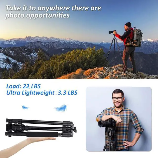 Alt view image 4 of 7 - Tripod for Camera, 76 Aluminum DSLR Camera Tripod Monopod 360 Degree Ball Head with 1/4 Screw Fast Quick Release Plates for Samsung Olympus Panasonic & Pentax Travel Work
