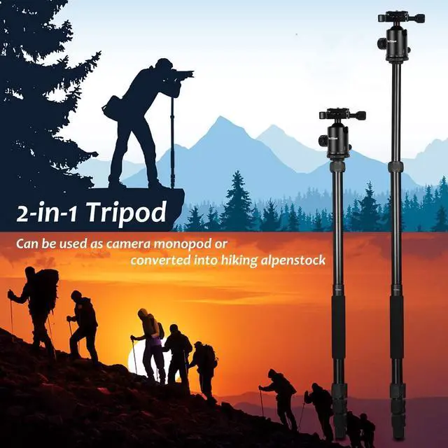 Alt view image 5 of 7 - Tripod for Camera, 76 Aluminum DSLR Camera Tripod Monopod 360 Degree Ball Head with 1/4 Screw Fast Quick Release Plates for Samsung Olympus Panasonic & Pentax Travel Work