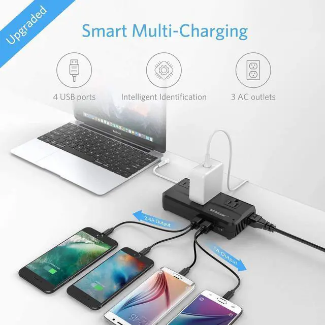 Alt view image 4 of 7 - BESTEK Universal Travel Adapter 220V to 110V Voltage Converter with 6A 4-Port USB Charging and UK/AU/US/EU Worldwide Plug Adapter (Black)