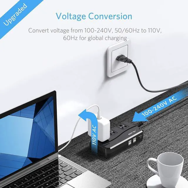 Alt view image 5 of 7 - BESTEK Universal Travel Adapter 220V to 110V Voltage Converter with 6A 4-Port USB Charging and UK/AU/US/EU Worldwide Plug Adapter (Black)