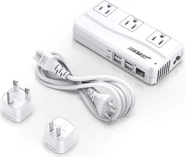 Main image of BESTEK Universal Travel Adapter 220V to 110V Voltage Converter with 0-2.4A 4 Port USB Charging and UK/AU/US/EU Worldwide Plug Adapter (White)