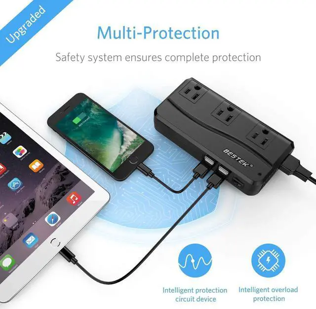 Alt view image 3 of 7 - BESTEK Universal Travel Adapter 220V to 110V Voltage Converter with 6A 4-Port USB Charging and UK/AU/US/EU Worldwide Plug Adapter (Black)