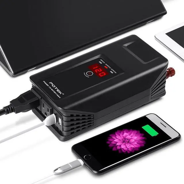 Alt view image 4 of 7 - 750W Power Inverter 12V DC to 110V AC Car Adapter with Two USB and AC Charging Ports for Laptop,Tablet, Smartphone,Camera and More