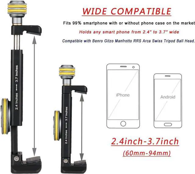 Alt view image 2 of 7 - Phone Mount for Tripod, Smartphone Tripod Adapter for iPhone Samsung Cell Phone Stand Holder with Cold Shoe and Arca Swiss Quick Release Plate for iPhone 15 Pro Max Galaxy S24