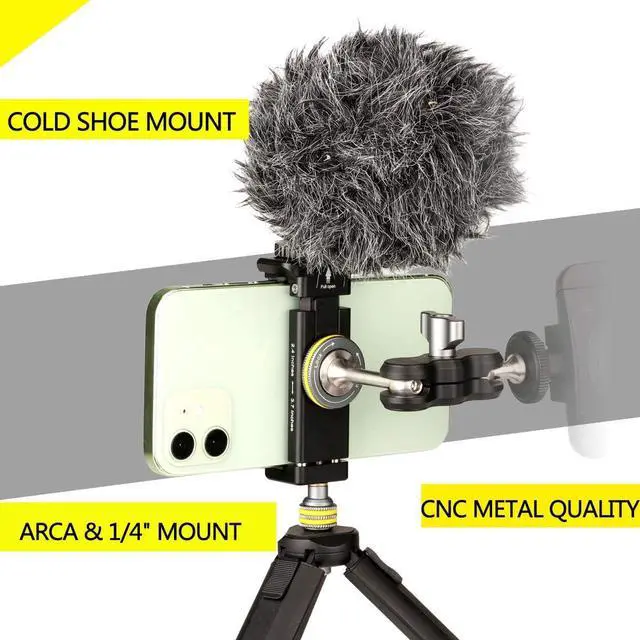 Alt view image 3 of 7 - Phone Mount for Tripod, Smartphone Tripod Adapter for iPhone Samsung Cell Phone Stand Holder with Cold Shoe and Arca Swiss Quick Release Plate for iPhone 15 Pro Max Galaxy S24