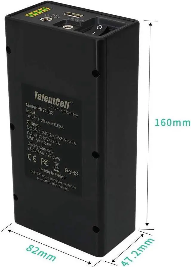 Alt view image 4 of 6 - 12/24V Lithium ion Battery Pack PB240B2, Rechargeable 35000mAh 129.5Wh Li-ion Batteries with DC 24/12 Volt and 5V USB Output for LED Light Strip, CCTV Camera, Smartphone and more