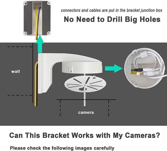 Alt view image 3 of 6 - WiTi 4.7 inches Wall Mount Bracket for Dome Security Camera,Deep Base Junction Box Cable Management Mounting Case, CCTV IP Surveillance Cameras Holder Metal Solid Outdoor Indoor
