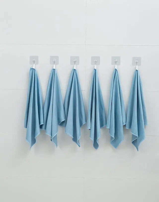 Alt view image 6 of 6 - Puomue 6 Pack Microfiber Glass Cleaning Cloth, 16 Inch X 16 Inch, Lint Free Quickly Clean Window, Glasses, Windshields, Mirrors, and Stainless Steel, Blue