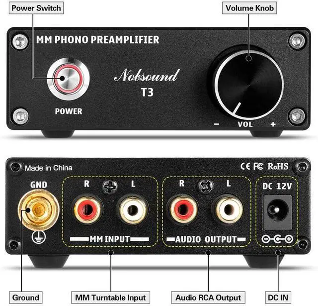 Alt view image 2 of 7 - MM Phono Preamplifier, Hi-Fi Turnt Preamp for Home Audio/Record Player/Stereo Amplifier/Active Speaker [ T3]