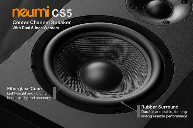 Alt view image 5 of 7 - NEUMI CS5 Center Channel Speaker, Dual 5-Inch Woofers, 1-Inch Tweeter, Dark Wood, Single