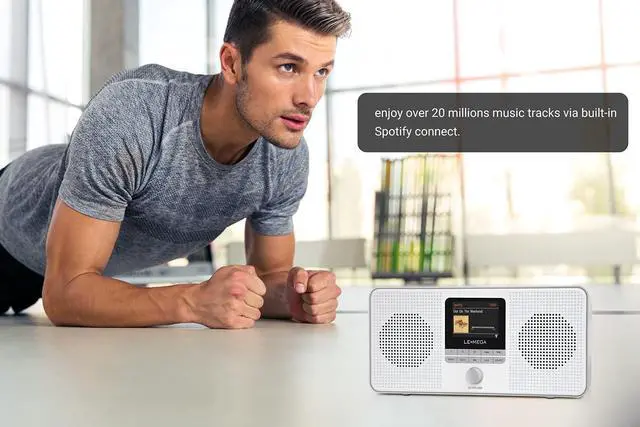 Alt view image 5 of 6 - LEMEGA IR4S Stereo WiFi Internet Radio,FM Digital Radio, Spotify Connect, Bluetooth Speaker, Dual Alarms Clock, 40 Presets, Headphone-Output, Batteries or Mains Powered \u2013 Gray Finish