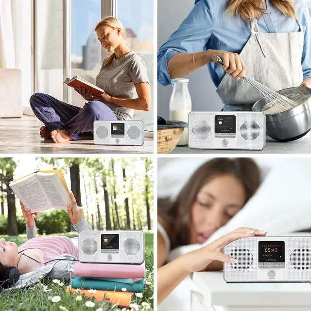 Alt view image 6 of 6 - LEMEGA IR4S Stereo WiFi Internet Radio,FM Digital Radio, Spotify Connect, Bluetooth Speaker, Dual Alarms Clock, 40 Presets, Headphone-Output, Batteries or Mains Powered \u2013 Gray Finish