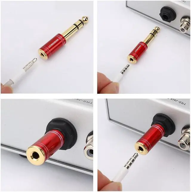 Alt view image 7 of 7 - 1/4 Male to 1/8 Female Pure Copper Adapter 6.35mm Stereo Male to 3.5mm Plug Jack Female Stereo Adapter Red 2-Pack