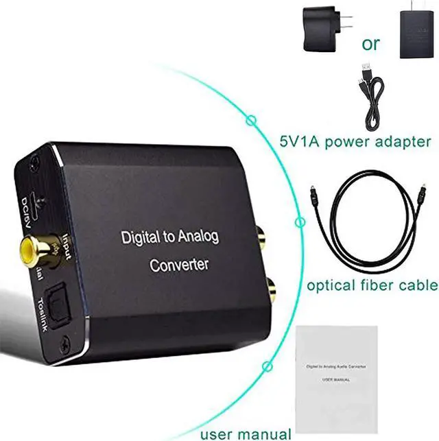 Alt view image 6 of 6 - Digital to Analog Audio Converter 192 kHz DAC Digital Coaxial and Optical Toslink to Analog 3.5mm Jack and RCA (L/R) Stereo Audio Adapter with Optical Cable for HDTV Home Cinema Aluminum