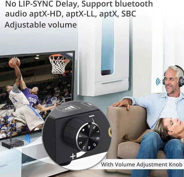 Alt view image 4 of 7 - 192KHz DAC Bluetooth 5.0 Transmitter & Receiver, aptX HD & Low Latency Audio Adapter, Optical Coaxial to RCA L/R 3.5mm Jack Digital to Analog Converter for TV, Speaker, Headphone