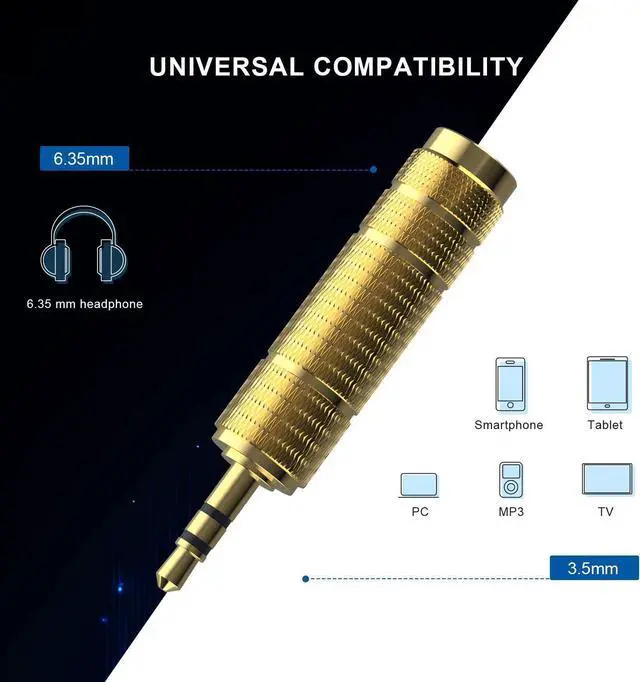 Alt view image 3 of 6 - Headphone Adapter 6.35mm (1/4 Inch) Male to 3.5mm (1/8 Inch) Female and 3.5 mm Male Plug to 6.35 mm Female Jack Audio Stereo TRS Converter Adapters (4 -Pack Gold Plated)