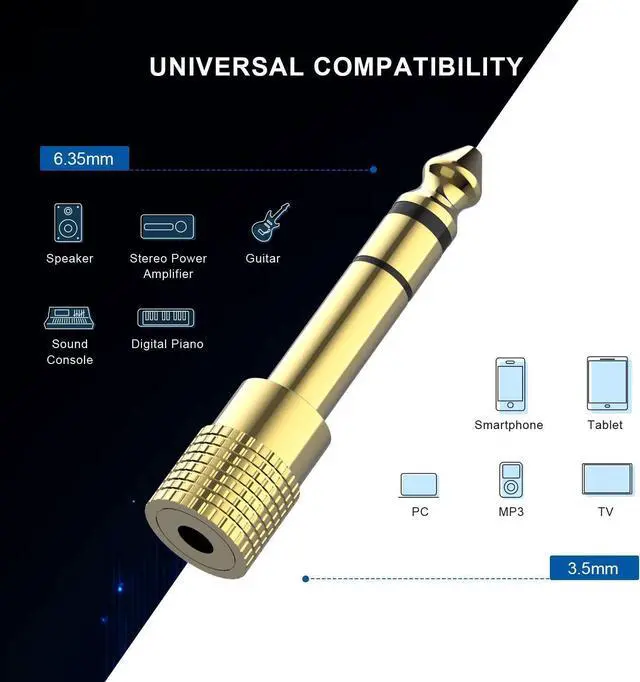 Alt view image 5 of 6 - Headphone Adapter 6.35mm (1/4 Inch) Male to 3.5mm (1/8 Inch) Female and 3.5 mm Male Plug to 6.35 mm Female Jack Audio Stereo TRS Converter Adapters (4 -Pack Gold Plated)