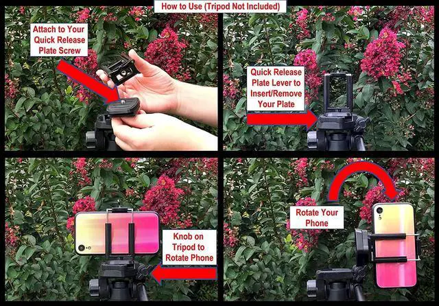 Alt view image 4 of 7 - Good Product Outlet Cell Phone Tripod Mount Adapter, Compatible with iPhone Holder, Smartphone Camera Stand Universal Clamp Attachment Clip (Black)