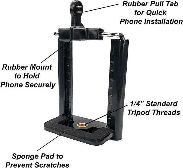 Alt view image 3 of 7 - Good Product Outlet Cell Phone Tripod Mount Adapter, Compatible with iPhone Holder, Smartphone Camera Stand Universal Clamp Attachment Clip (Black)