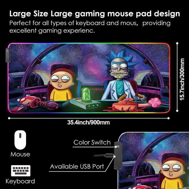 Alt view image 2 of 6 - RGB Mouse Pad LED Light Gaming Mouse Pad with Rubber Base Colorful Computer Carpet Desk Mat for PC Laptop (35.4 * 15.7 inch) (90x40rgfeidie)