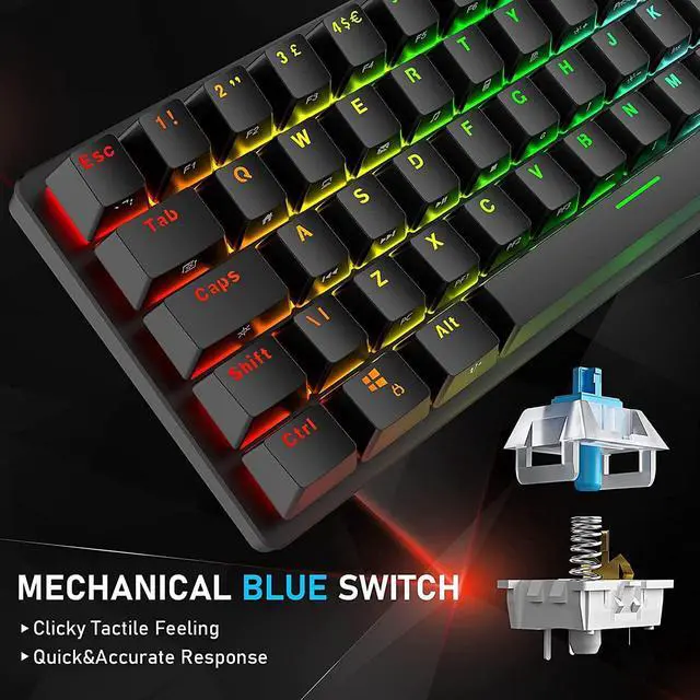 Alt view image 6 of 7 - Wired Gaming Keyboard Mouse Combo Chroma RGB Backlit Mechanical Keyboard with 61 keys Anti-ghosting Floating Keycaps Metal Plate Type-C RGB Gaming Mouse 6400 DPI for PC Gamers (Black/Blue switch)