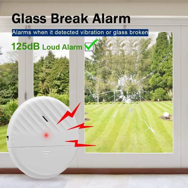 Alt view image 2 of 7 - Glass Break Sensor Alarm 125dB Ultra-Slim Wireless Glass Break Detector Window Alarm Vibration Sensor for Home Window and Door Security (8)