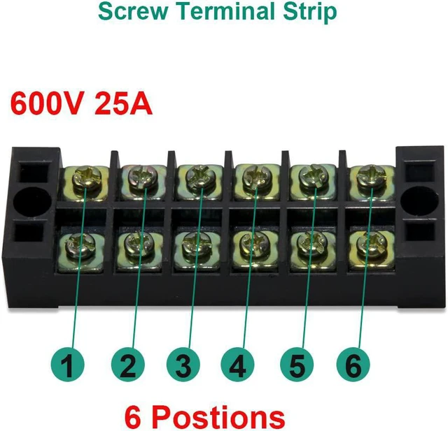 Alt view image 4 of 7 - Terminal Block and Strip - 5pcs 6 Positions 600V 25A Dual Row Screw Terminals Strip with Cover+5pcs Pre-Insulated Barrier Jumper Strips Black & Red + Spade Fork Wire Connectors