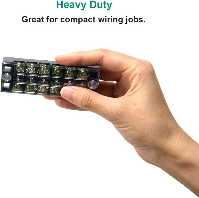 Alt view image 7 of 7 - Terminal Block and Strip - 5pcs 6 Positions 600V 25A Dual Row Screw Terminals Strip with Cover+5pcs Pre-Insulated Barrier Jumper Strips Black & Red + Spade Fork Wire Connectors